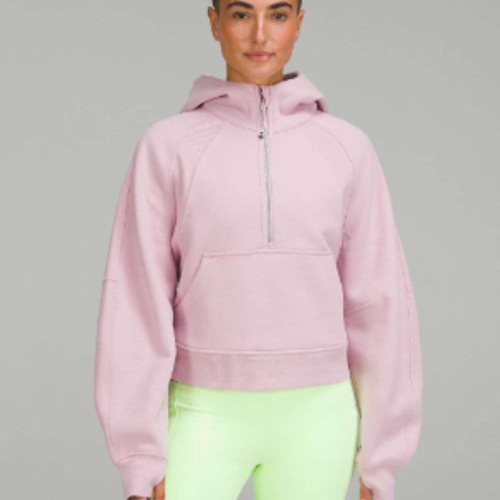 Light Pink Half Zip Crop Scuba Hoodie